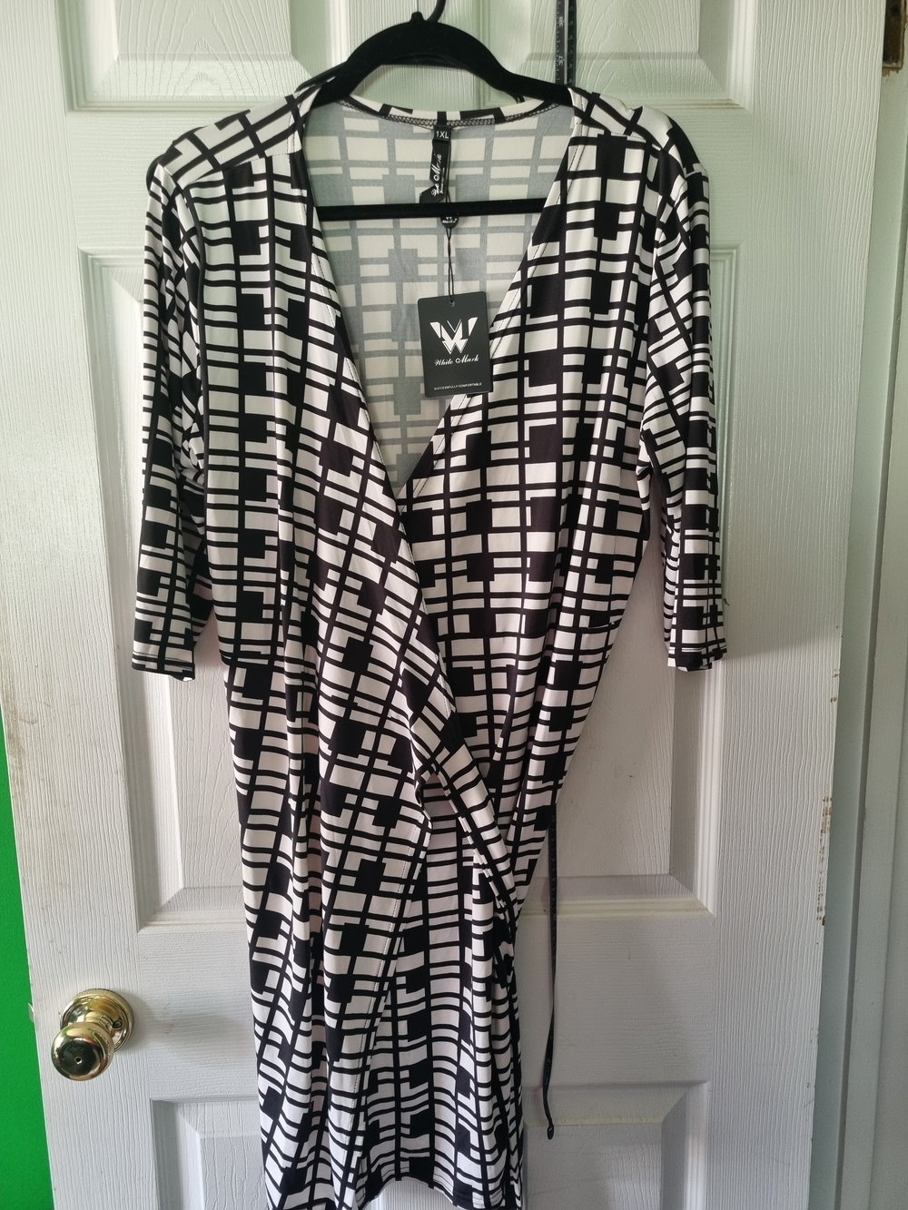 White Mark Black and White Grid Wrap Dress